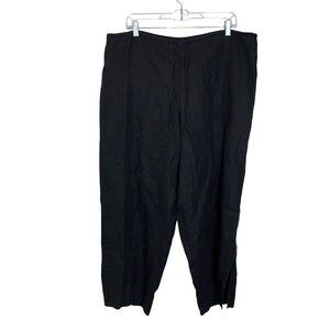 Eileen Fisher Black Linen STraight -Leg Pants Womens L Elastic Waist Loose Fit